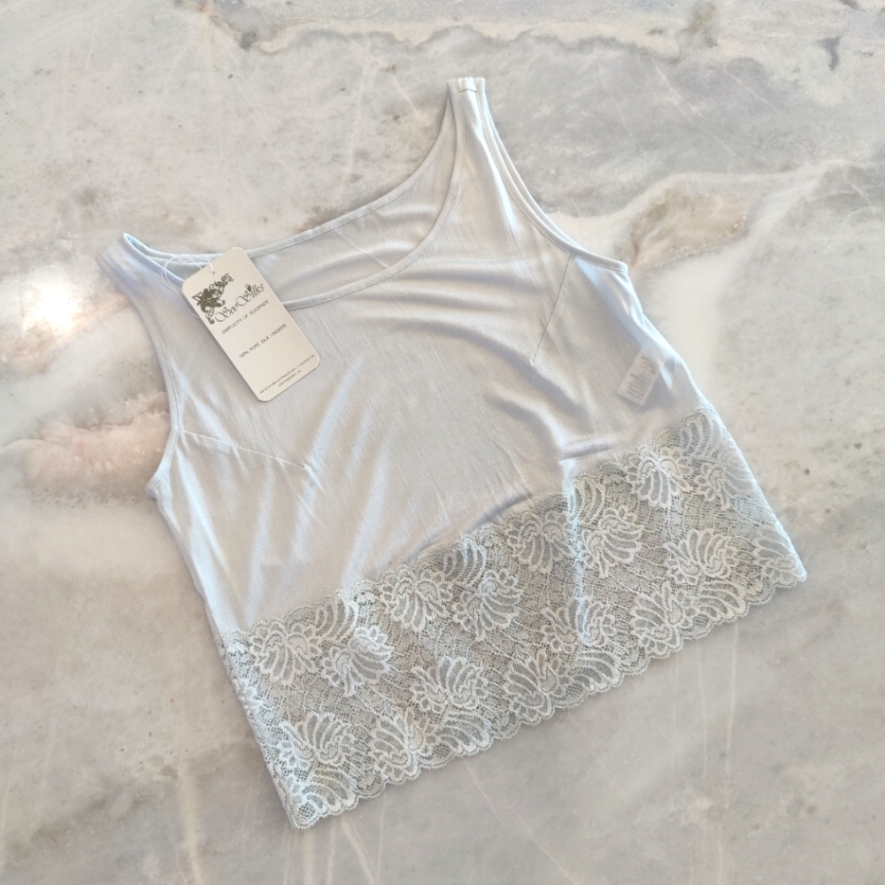 COPY - NWT Knit Silk Cropped Tank Top with Lace Panel- Gray